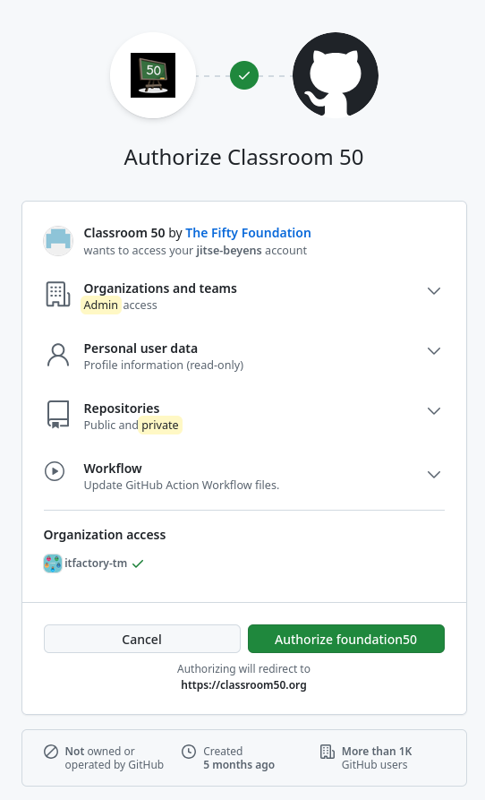 Authorize Github