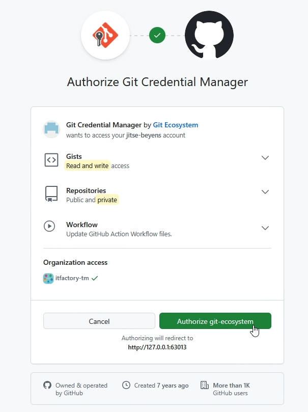 Authorize Git Credential Manager in browser