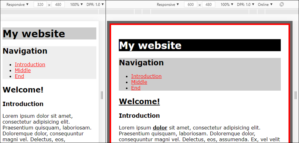 mobile view on small and large screens