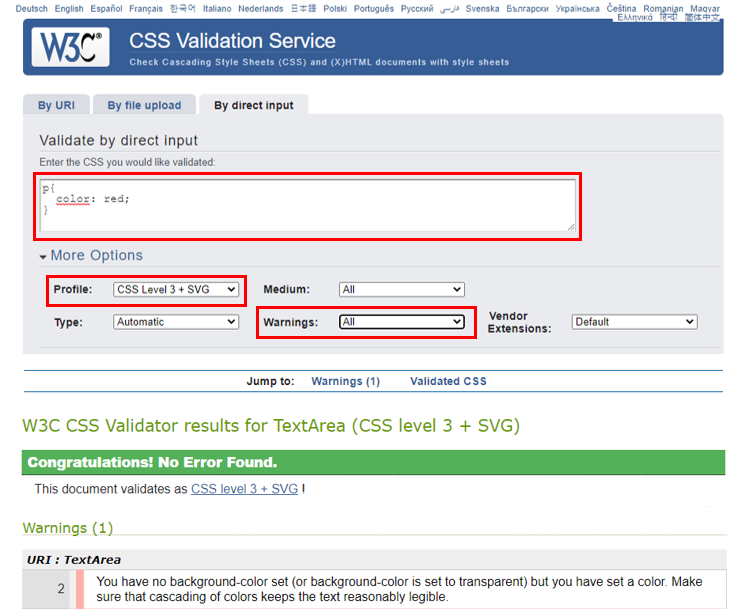 Validity report for colors