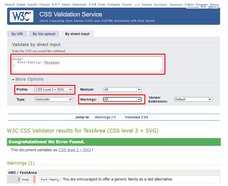 Validity report for fonts